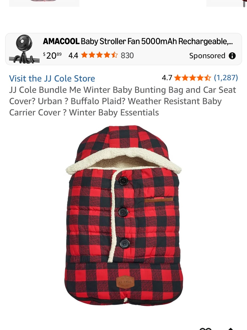 JJ Cole Red and Black Buffalo Plaid Stroller Bunting